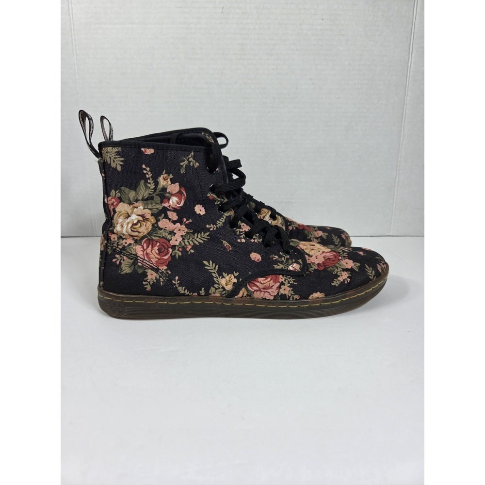Dr. Martens Shoreditch Black Floral Victorian Canvas Boots Women Sz 11